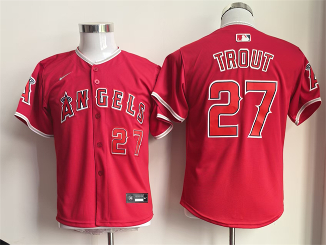 Youth Red Los Angeles Angels #27 Mike Trout Limited Stitched Baseball Jersey